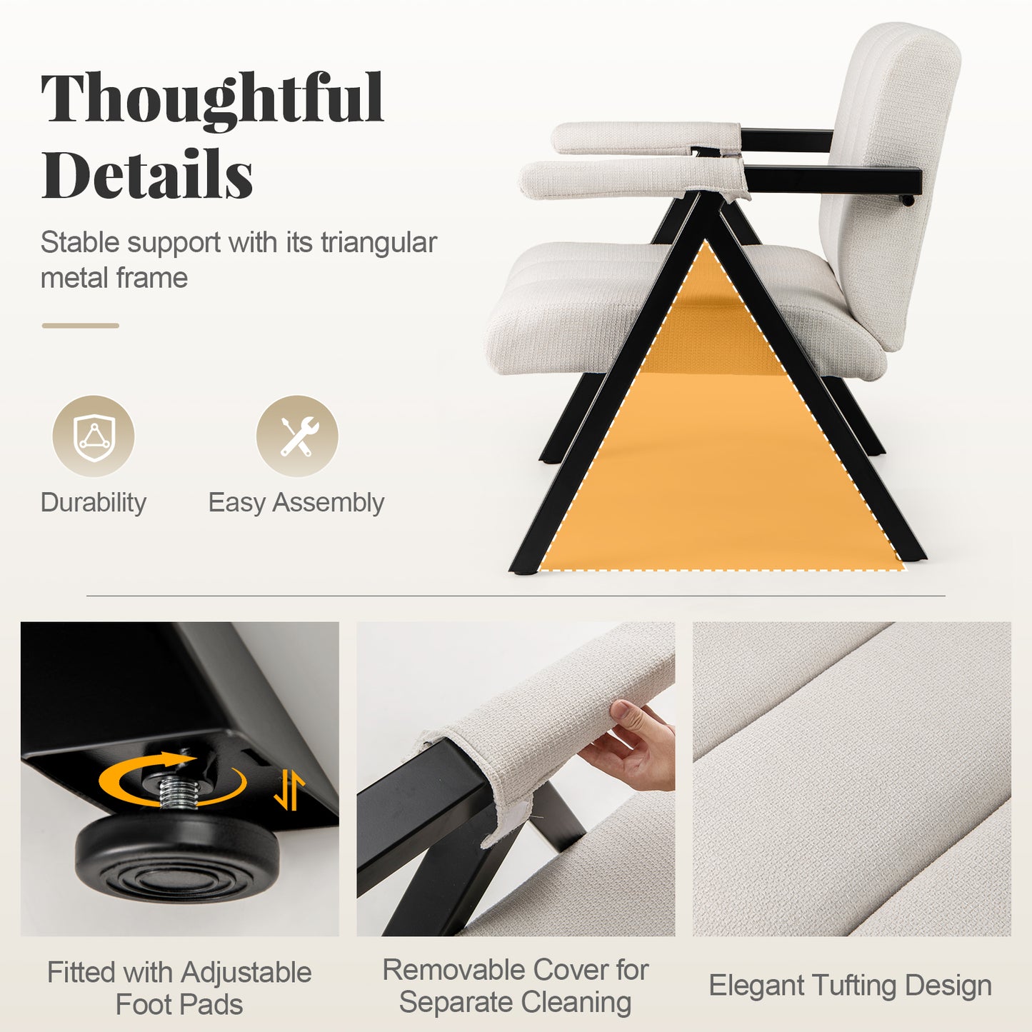 Oversized Accent Chair, Metal Frame, Armrests, Beige Accent Chairs at Gallery Canada