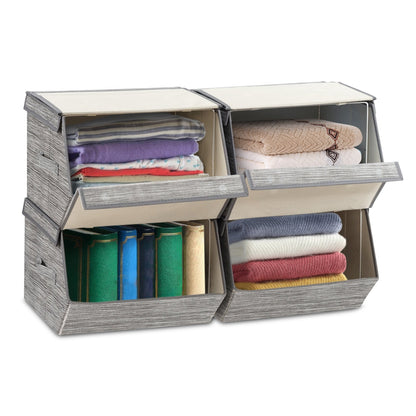 Set of 4 Storage Bins Stackable Cubes with Lid, Gray at Gallery Canada