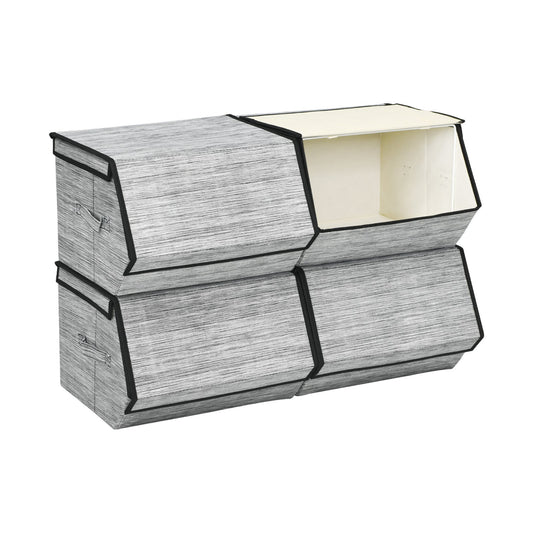 Set of 4 Storage Bins Stackable Cubes with Lid, Gray