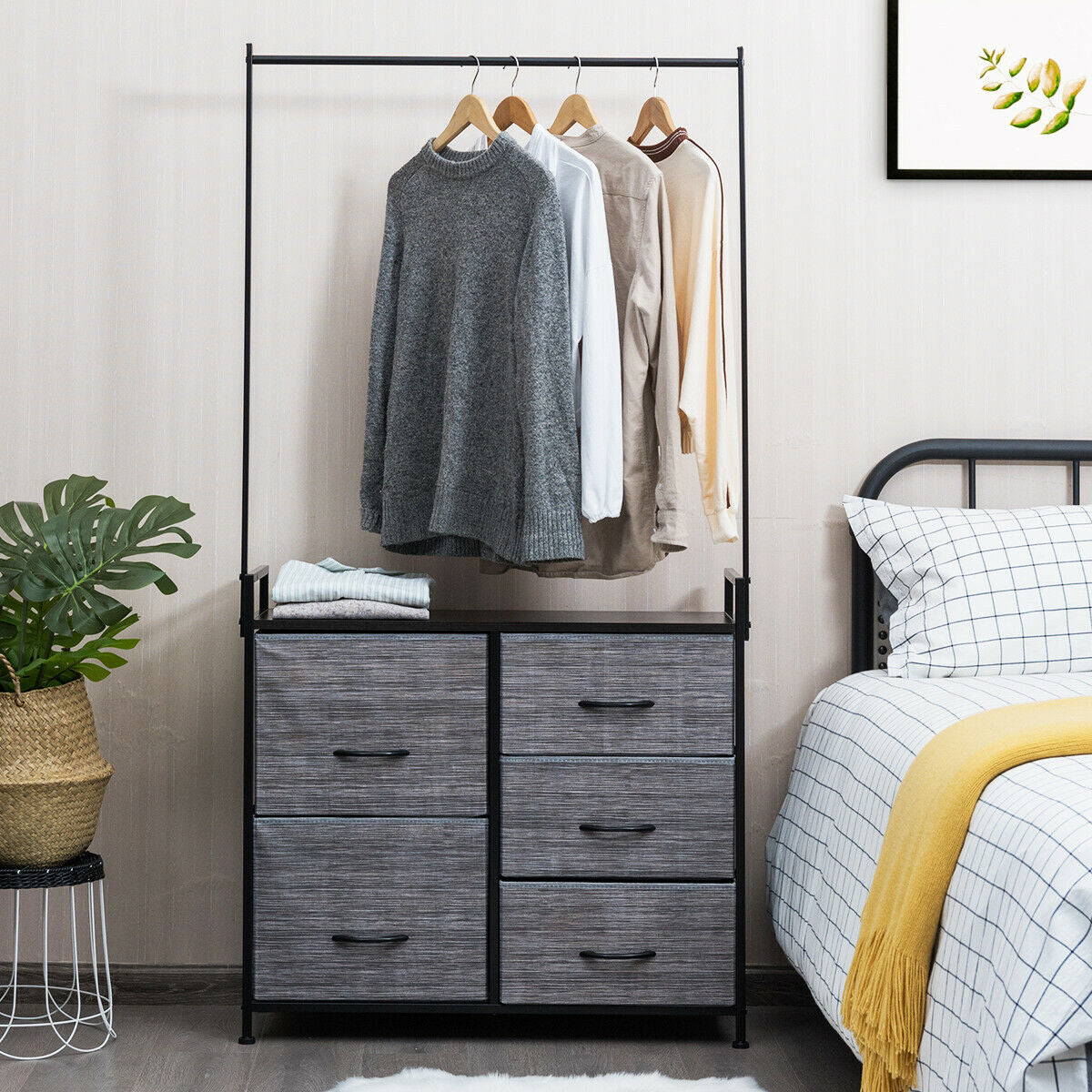 5 Fabric Drawers Dresser with Metal Frame and Wooden Top, Gray Clothing & Closet Storage at Gallery Canada