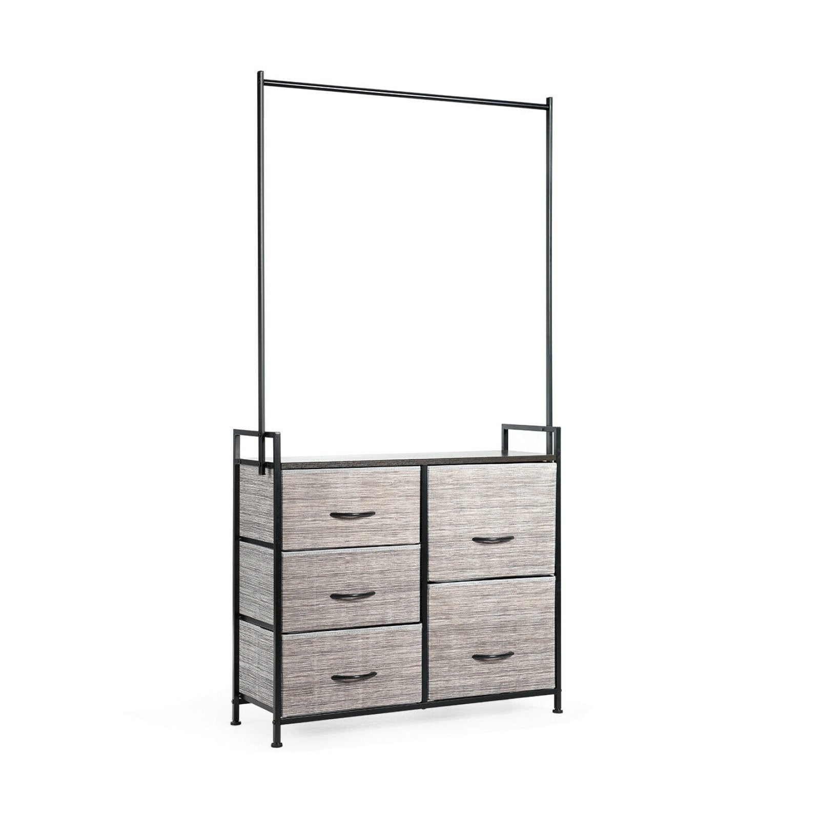 5 Fabric Drawers Dresser with Metal Frame and Wooden Top, Gray at Gallery Canada