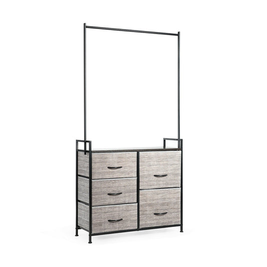 5 Fabric Drawers Dresser with Metal Frame and Wooden Top, Gray