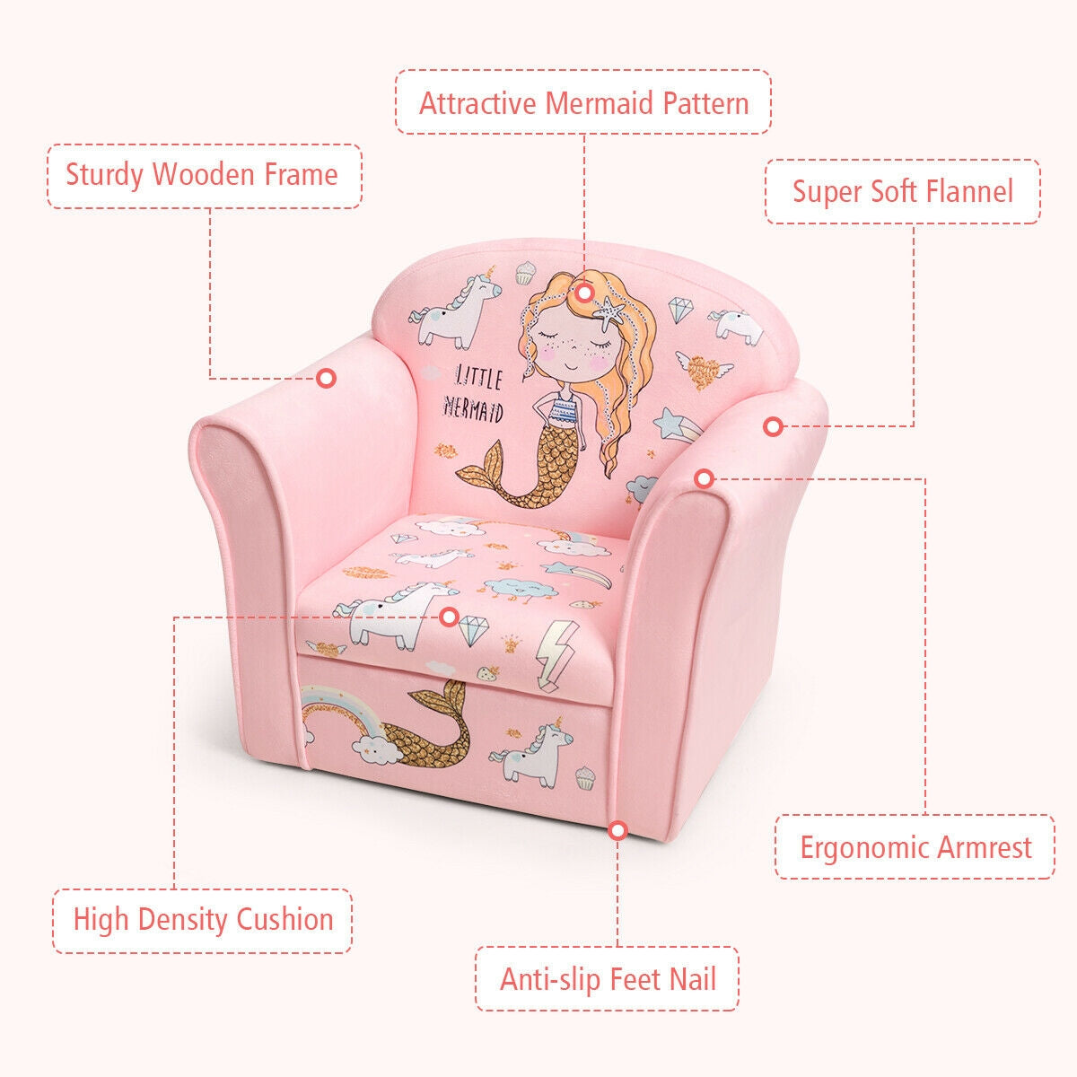 Kids Mermaid Armrest Couch Upholstered Sofa, Pink Kids Chairs & Seating at Gallery Canada