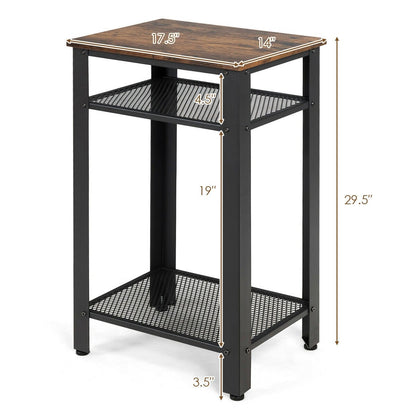 3-Tier Industrial End Table with Metal Mesh Storage Shelves, Rustic Brown at Gallery Canada