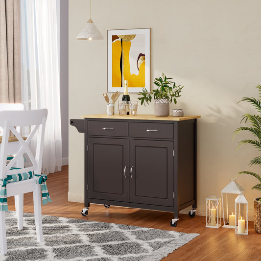 Modern Rolling Kitchen Cart Island, Wooden Top, Brown Kitchen Islands & Carts Brown at Gallery Canada