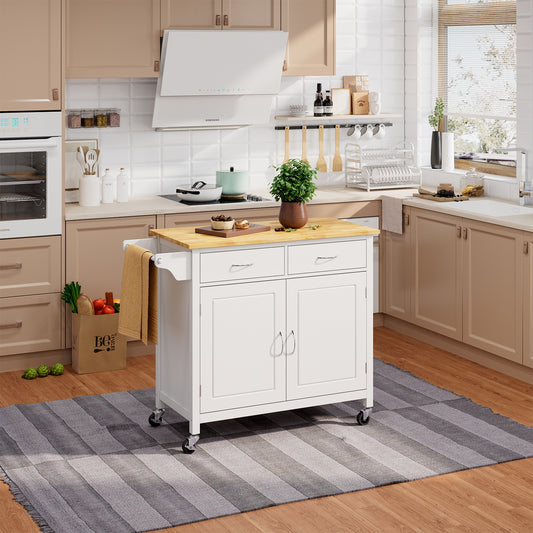 Modern Rolling Kitchen Cart Island, Wooden Top, White Kitchen Islands & Carts White at Gallery Canada