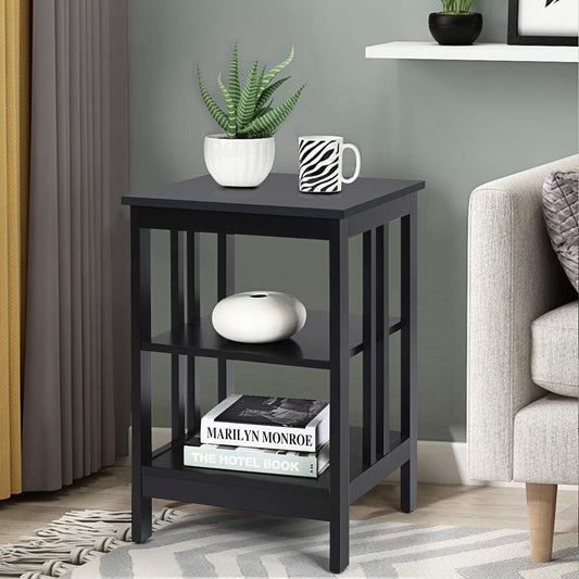 Set of 2 Multifunctional 3-Tier Nightstand Sofa Side Table, Black Nightstands Black at Gallery Canada
