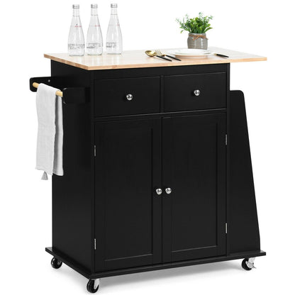 Rubber Wood Countertop Rolling Kitchen Island Cart, Black at Gallery Canada