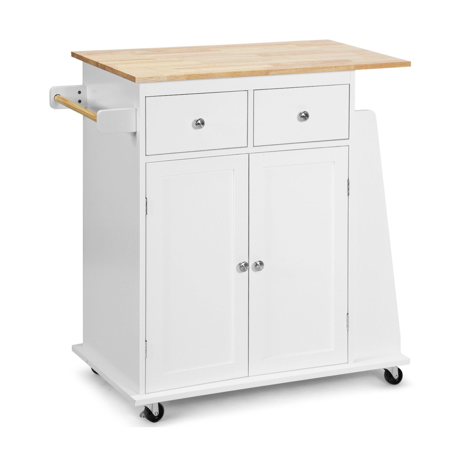 Rubber Wood Countertop Rolling Kitchen Island Cart, White at Gallery Canada