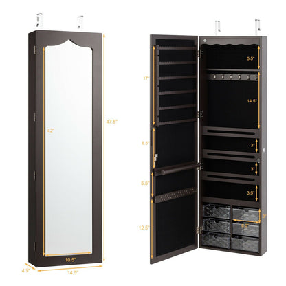 Door Hanging Mirror Jewelry Armoire with Full Length Mirror and 6 Drawers, Brown at Gallery Canada