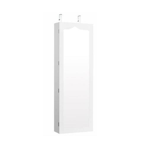 Door Hanging Mirror Jewelry Armoire with Full Length Mirror and 6 Drawers, White