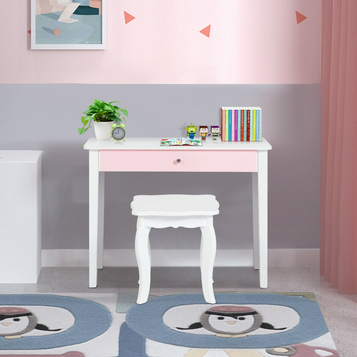 Kids Princess Make Up Dressing Table with Tri-folding Mirror and Chair, White Kids Vanities at Gallery Canada