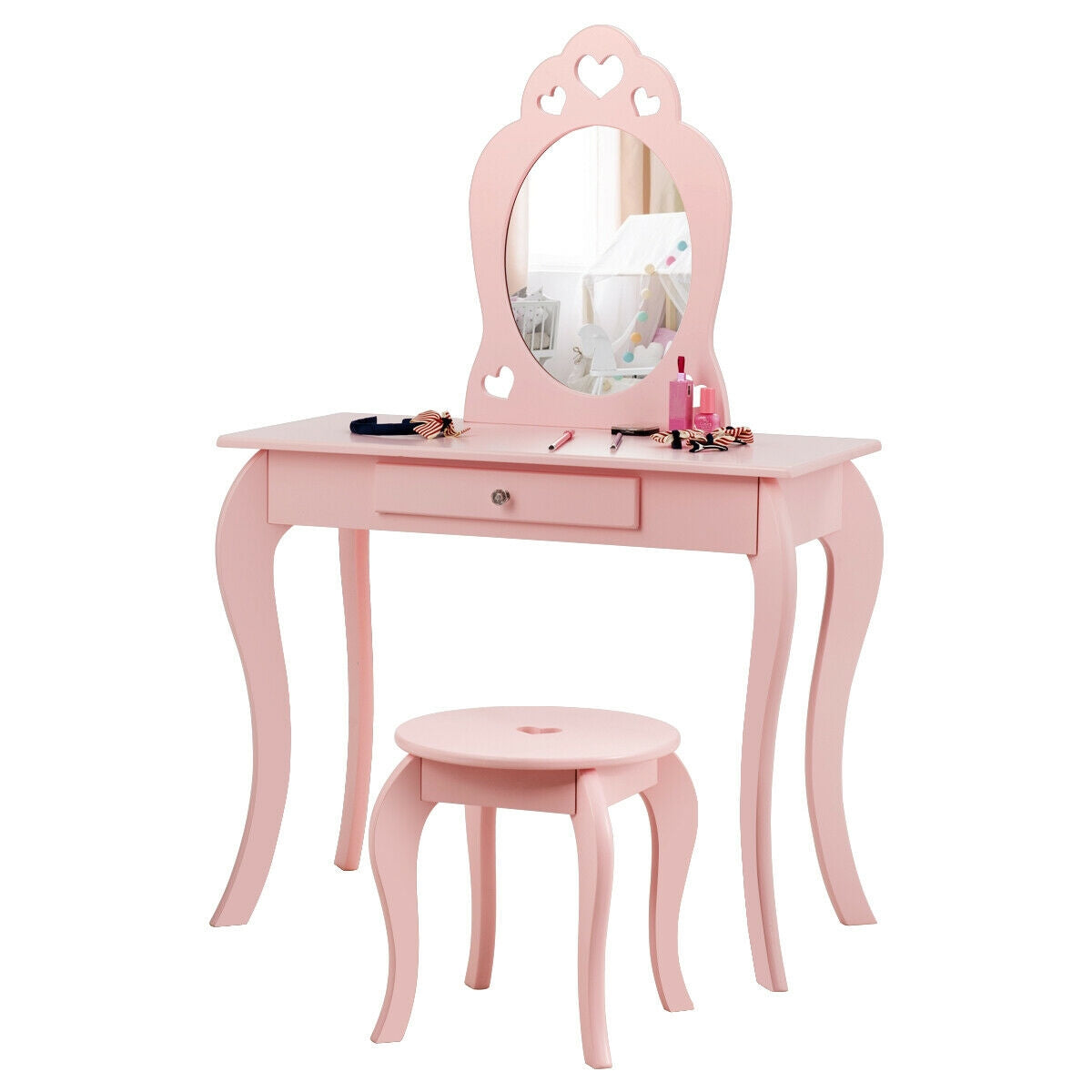 Kids Princess Makeup Dressing Play Table Set with Mirror , Pink Makeup Vanities at Gallery Canada