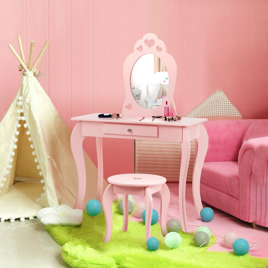 Kids Princess Makeup Dressing Play Table Set with Mirror , Pink Makeup Vanities Pink at Gallery Canada