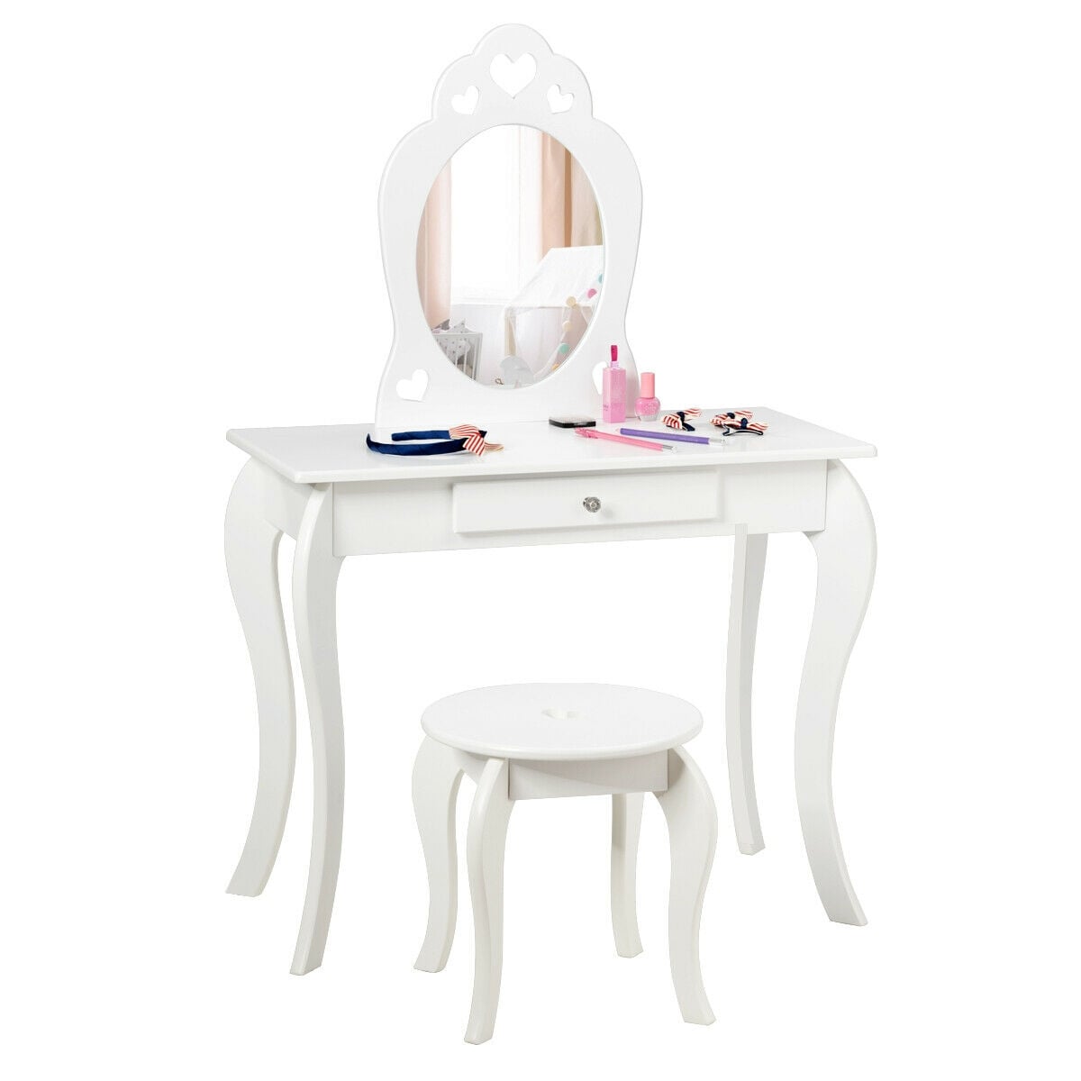 Kids Princess Makeup Dressing Play Table Set, White