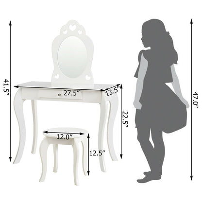 Kids Princess Makeup Dressing Play Table Set with Mirror , White