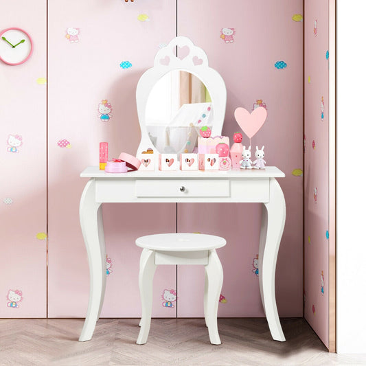 Kids Princess Makeup Dressing Play Table Set with Mirror , White Makeup Vanities White at Gallery Canada