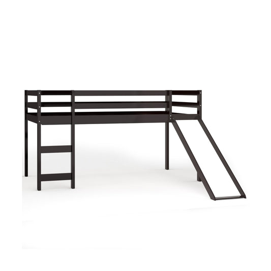 Twin Size Low Sturdy Loft Bed with Slide Wood , Dark Brown at Gallery Canada