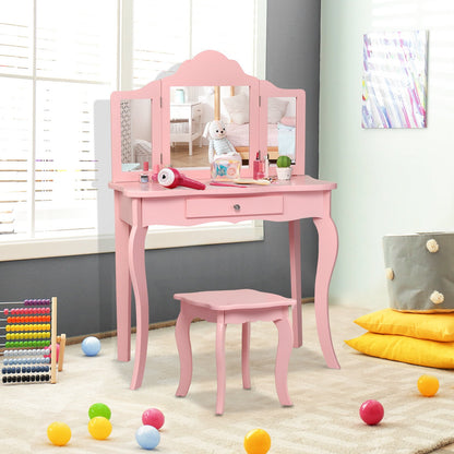 Kids Makeup Dressing Mirror Vanity Table Stool Set, Pink at Gallery Canada