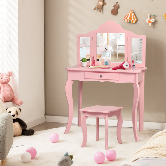 Kids Makeup Vanity Table With Stool, Pink Kids Vanities Pink at Gallery Canada