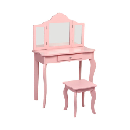 Kids Makeup Dressing Mirror Vanity Table Stool Set, Pink