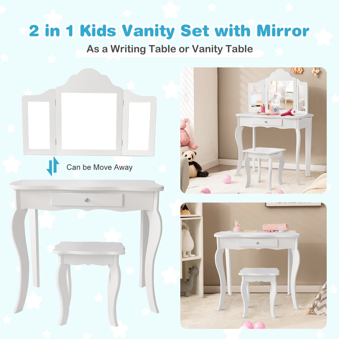 Mini Makeup Vanity Table With Stool Set, White Kids Vanities at Gallery Canada