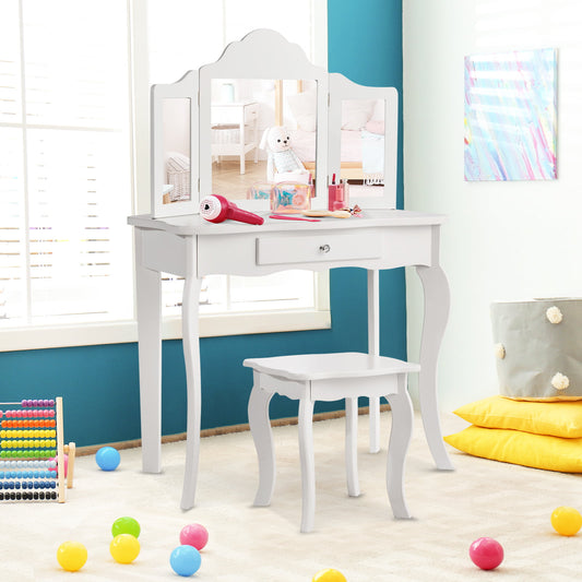 Mini Makeup Dressing Mirror Vanity Table Stool Set, White Kids Vanities White at Gallery Canada