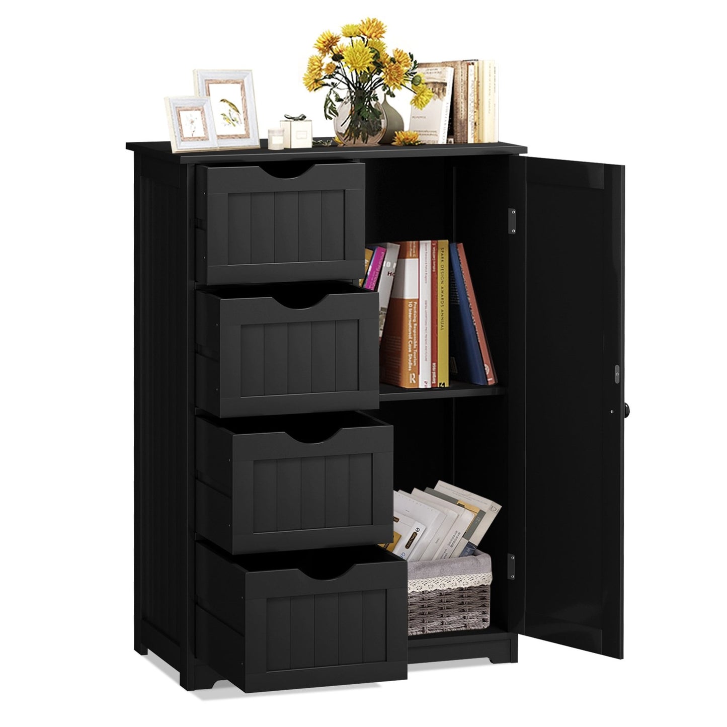 Standing Indoor Wooden Cabinet with 4 Drawers, Black at Gallery Canada
