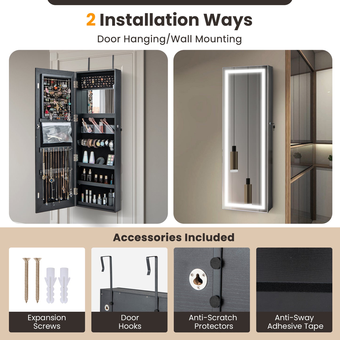 Wall Mount Touch Screen Jewelry Cabinet, Black Jewelry Armoires at Gallery Canada