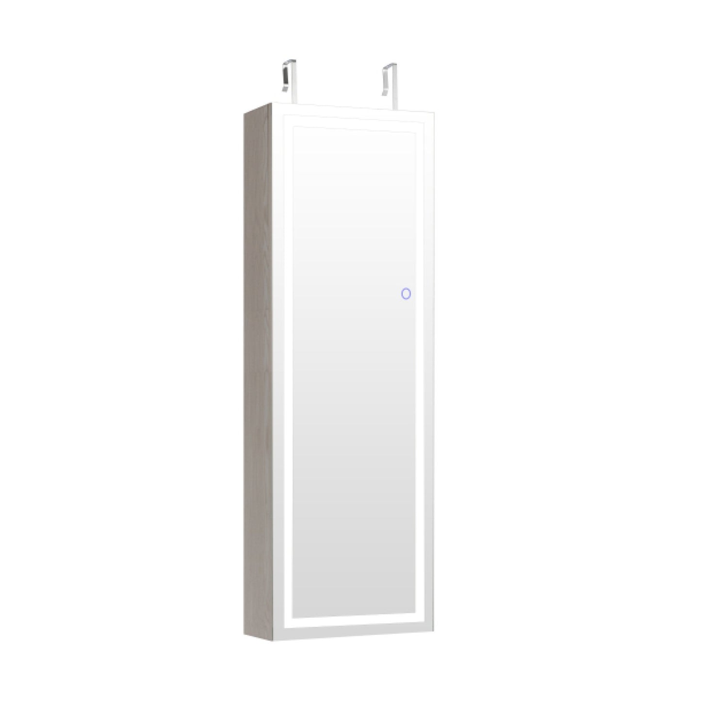 Mirrored Jewelry Armoire with Full Length Mirror and 2 Internal LED Lights, White