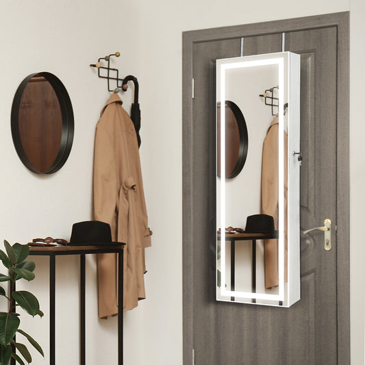 Mirrored Jewelry Armoire, Full Length Mirror, 2 LED Lights, White Jewelry Armoires White at Gallery Canada