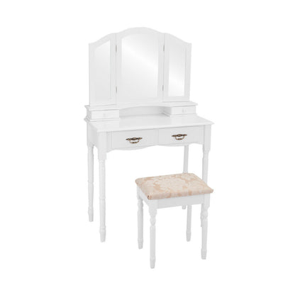 Simple Vanity Set with Tri-Folding Mirror Drawers and Storage Shelf, White at Gallery Canada