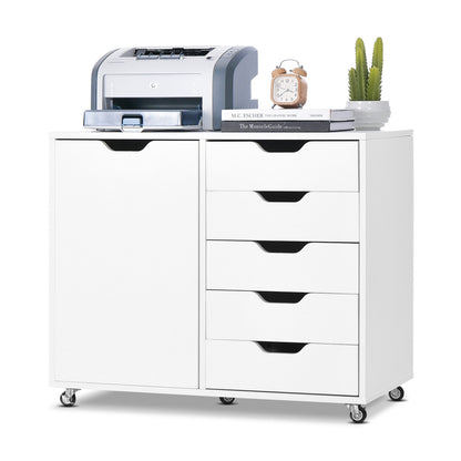 5-Drawer Dresser Chest Mobile Storage Cabinet with Door, White at Gallery Canada