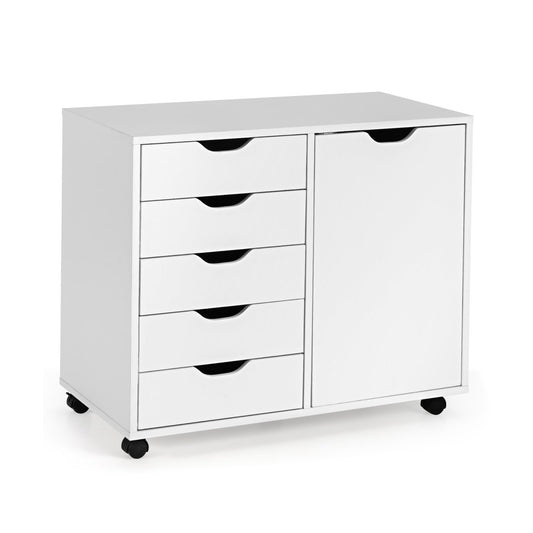 5-Drawer Dresser Chest Mobile Storage Cabinet with Door, White