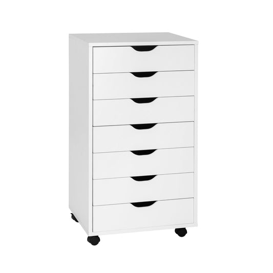 7-Drawer Chest Storage Dresser Floor Cabinet Organizer with Wheels, White