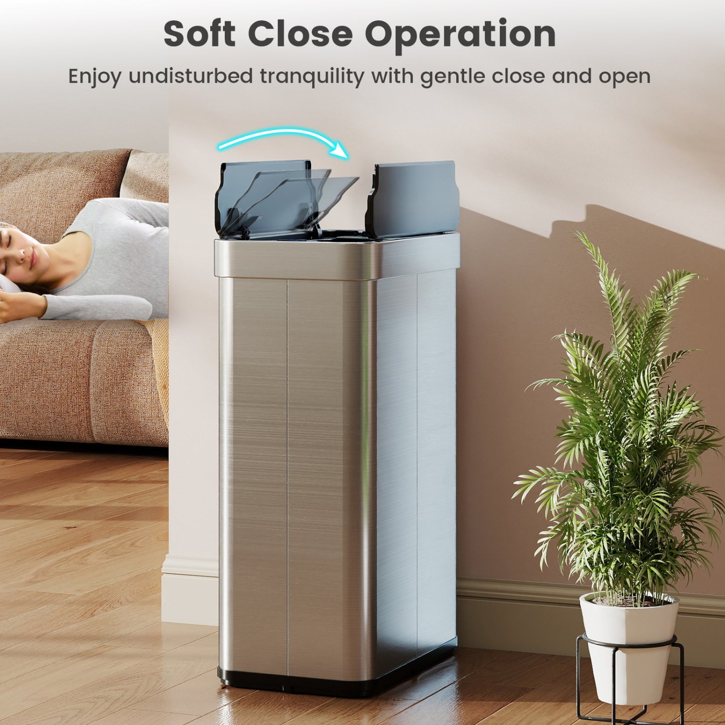 16 Gallon Trash Can with Wing Lids for Bedroom Bathroom Kitchen, Silver Kitchen Trash Cans at Gallery Canada