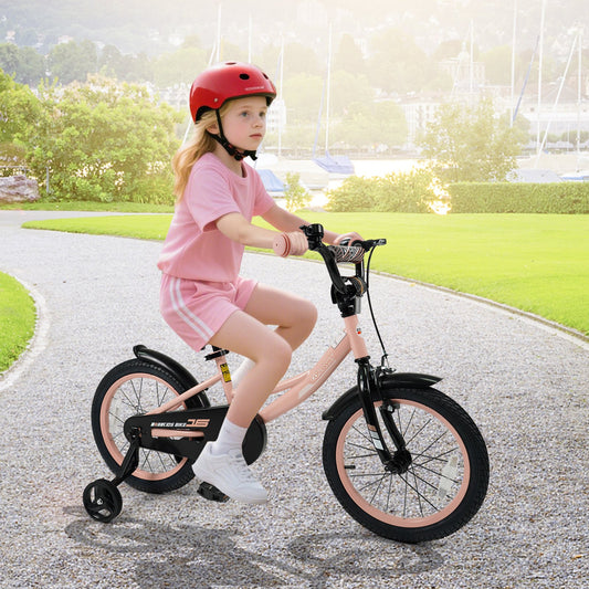 16 Inch Kids Bike Adjustable with Removable Training Wheels Pink for 3-8 Years Old, Pink Kids Bike Pink at Gallery Canada