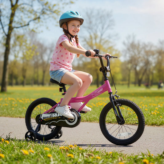 16-Inch Kids Bike with Removable Training Wheels Pink-Brave Hero Scooters Options at Gallery Canada