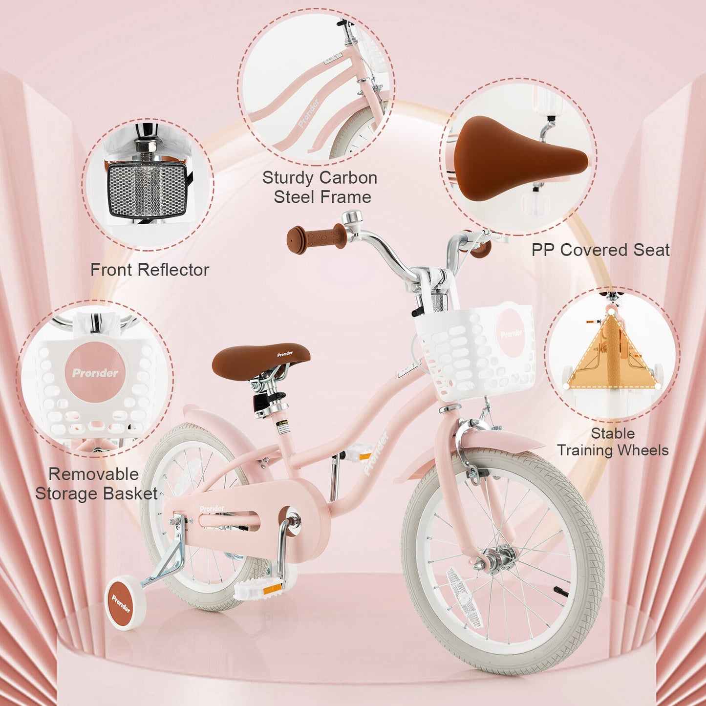 16 Inch Kids Bike, Front Handbrake, Training Wheels, Pink Kids Bike at Gallery Canada