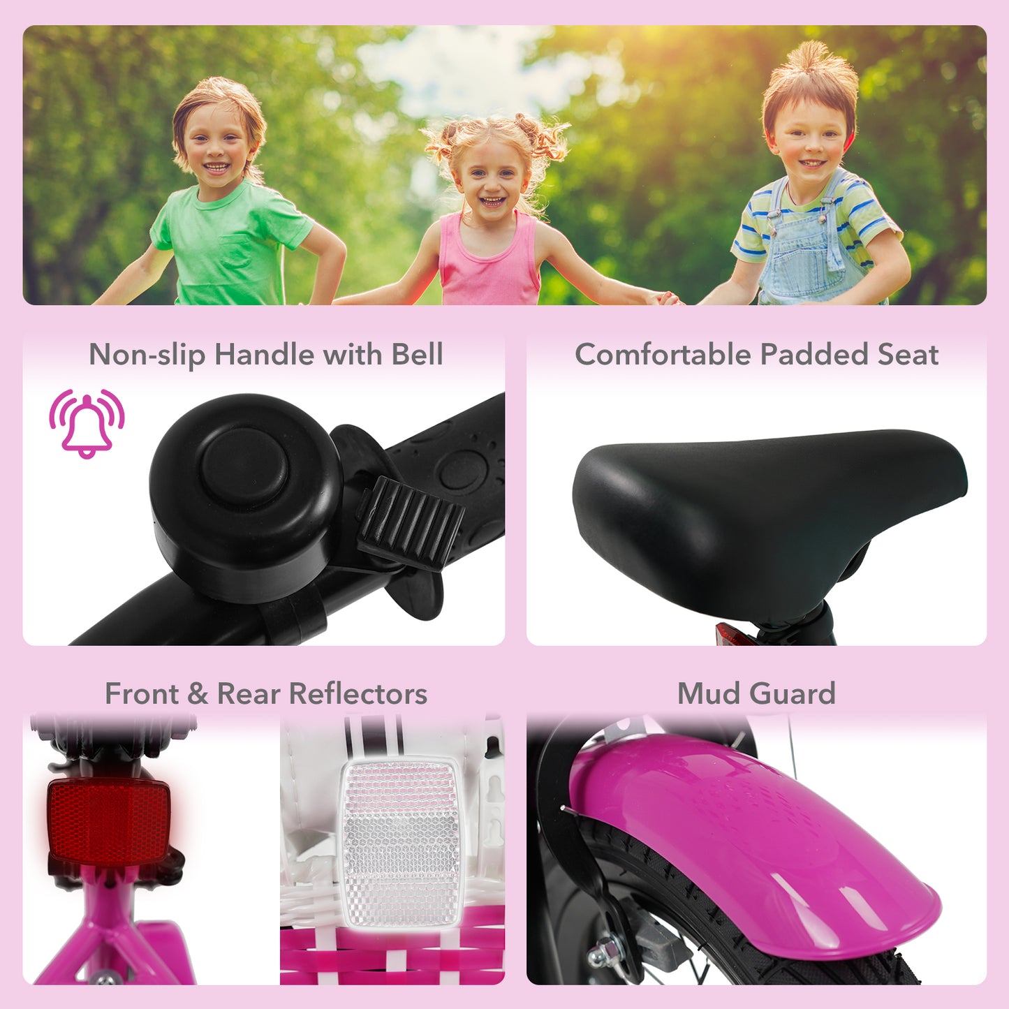 16 Inch Kids Bike with Training Wheels for Aged 4-7 Years Old - Magic Rose, Rose Red Kids Bike at Gallery Canada