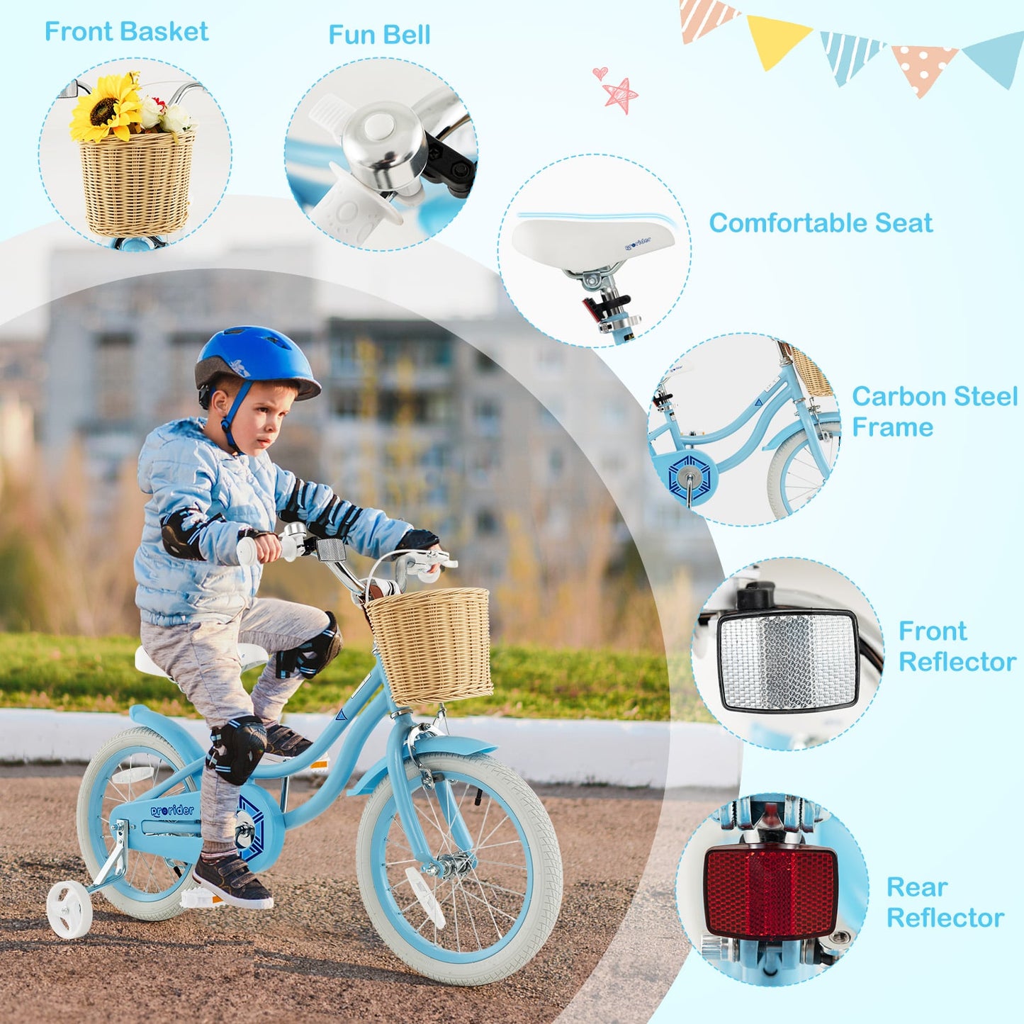 16-Inch Kids Bike With Training Wheels, Adjustable Seat, Blue Kids Bike at Gallery Canada