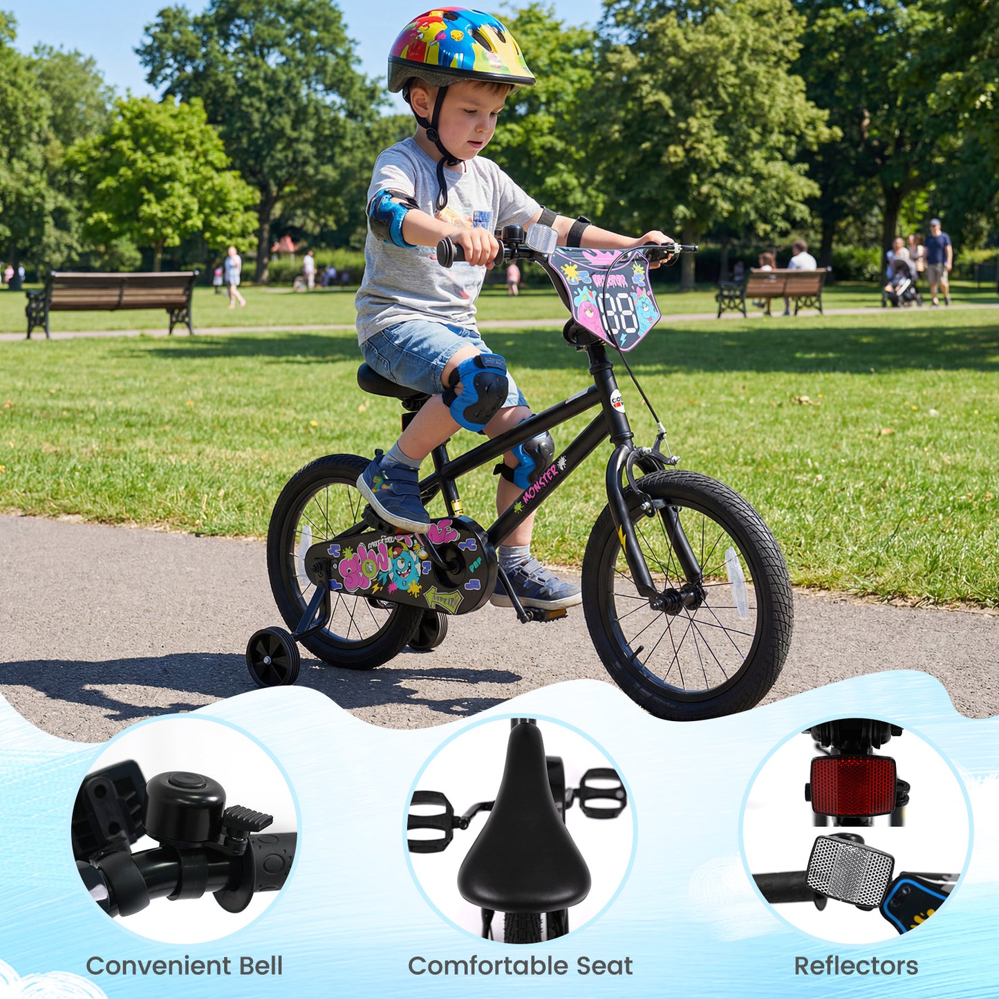 16 Inch Kids Bike with Training Wheels for Ages 4-7 Years Old Black- Street Art Time, Black Kids Bike at Gallery Canada