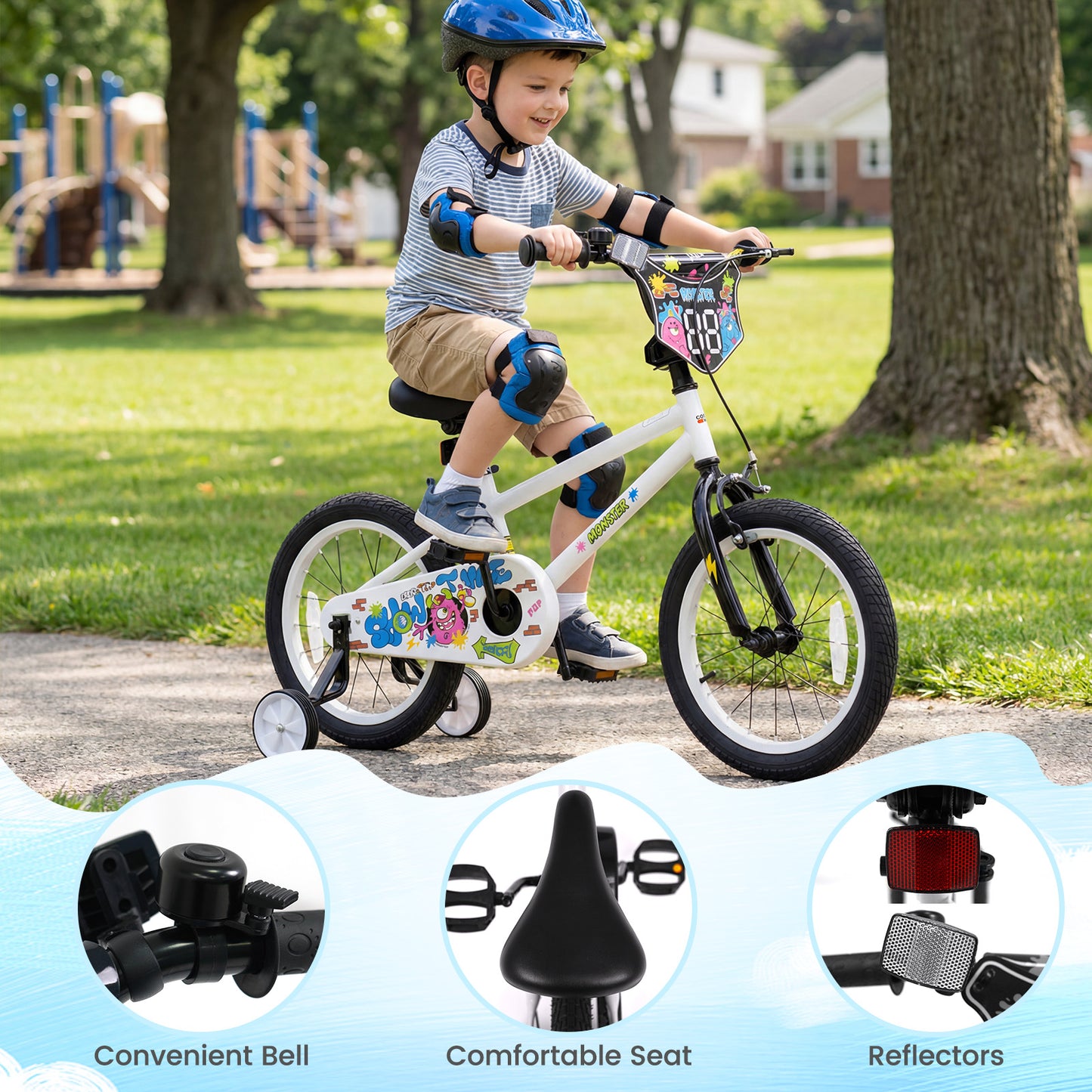 16 Inch Kids Bike with Training Wheels for Ages 4-7 Years Old White- Street Art Time, White Kids Bike at Gallery Canada