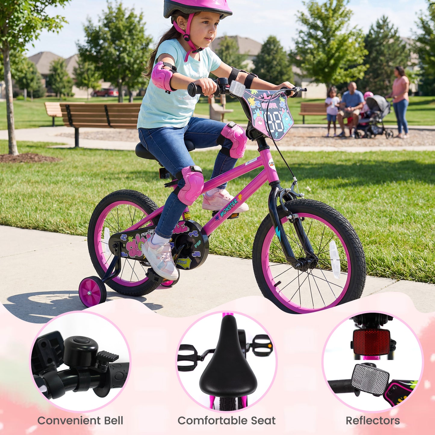 16 Inch Kids Bike with Training Wheels for Ages 4-7 Years Old Pink- Street Art Time, Pink Kids Bike at Gallery Canada