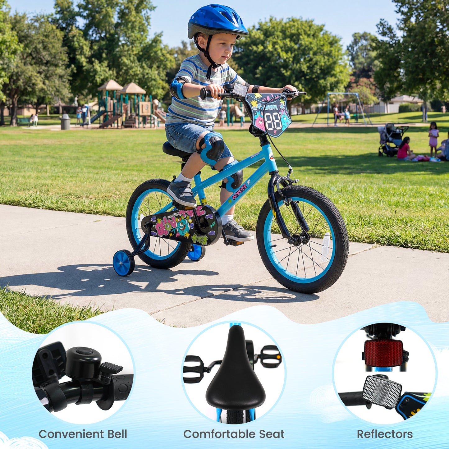16 Inch Kids Bike with Training Wheels for Ages 4-7 Years Old Blue- Street Art Time, Blue Kids Bike at Gallery Canada