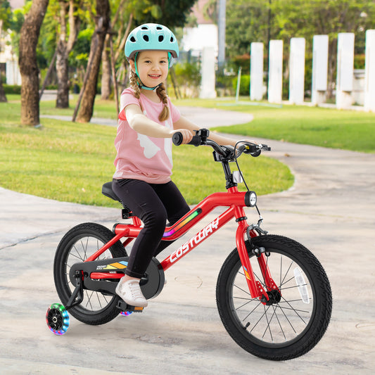 16 Inch Kids Bike With LED Lights, Adjustable Carbon Steel Bicycle, Red Kids Bike Red at Gallery Canada
