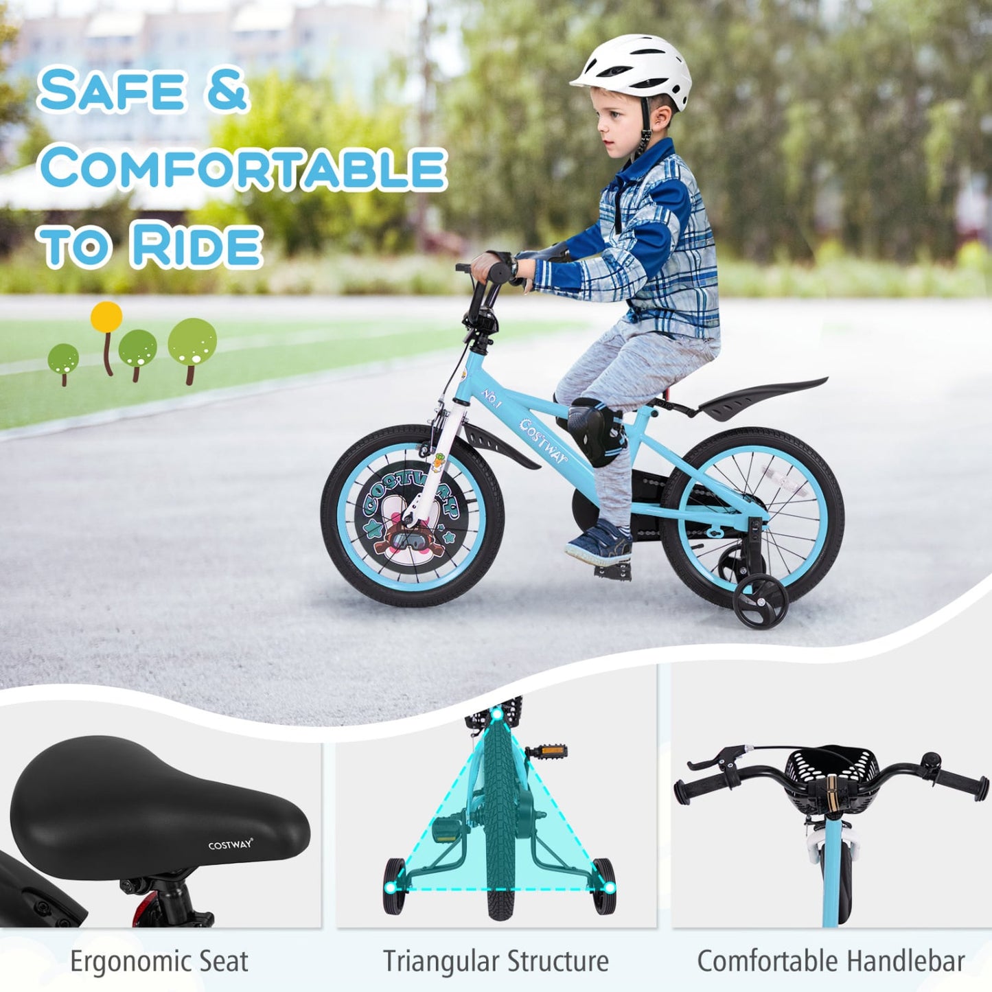 Vélo pour enfants 16 pouces, guidon et selle réglables, bleu