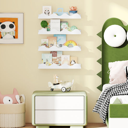 16 Inch Kids Bookshelf Set of 4 Floating Nursery Book Shelves for Decoration Book Toy Storage, White Bookcases White at Gallery Canada