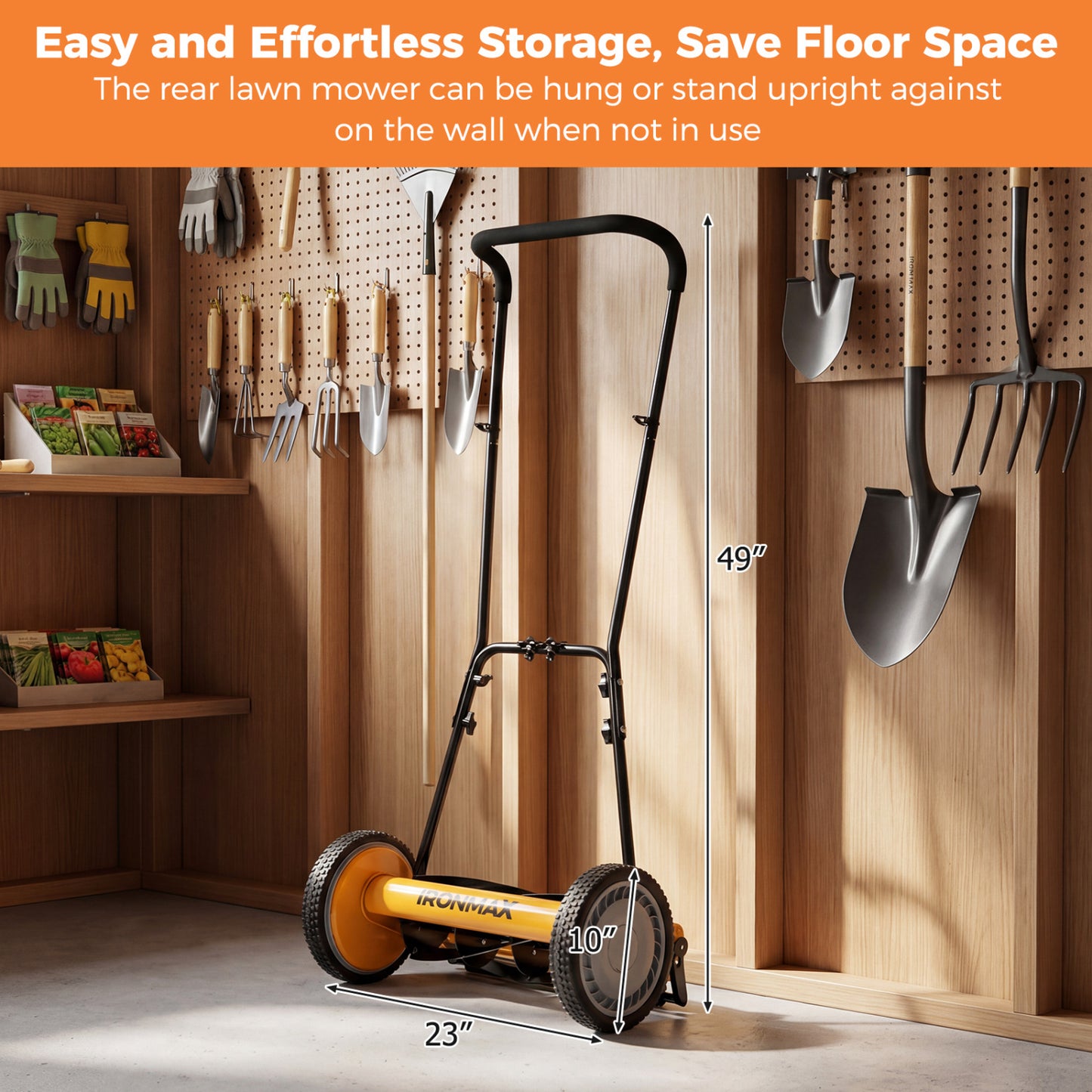 16 Inch Push Lawn Mower, 5 Steel Blades, Grass Catcher Bag, Orange Lawn Care Tools at Gallery Canada