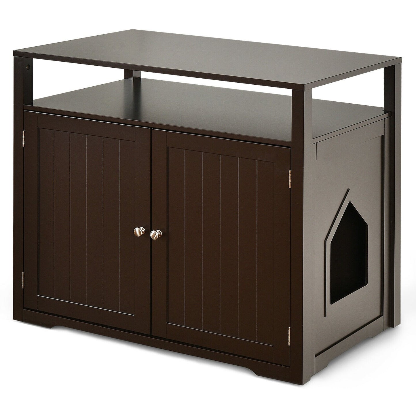 Wooden Cat Litter Box Enclosure Hidden Cat Washroom with Storage Layer, Brown at Gallery Canada